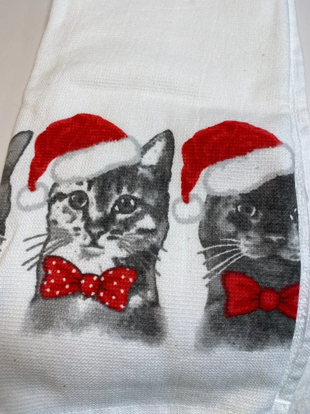CASABA Christmas Cat Kitchen Towels Set of 2 100% Cotton NWT
